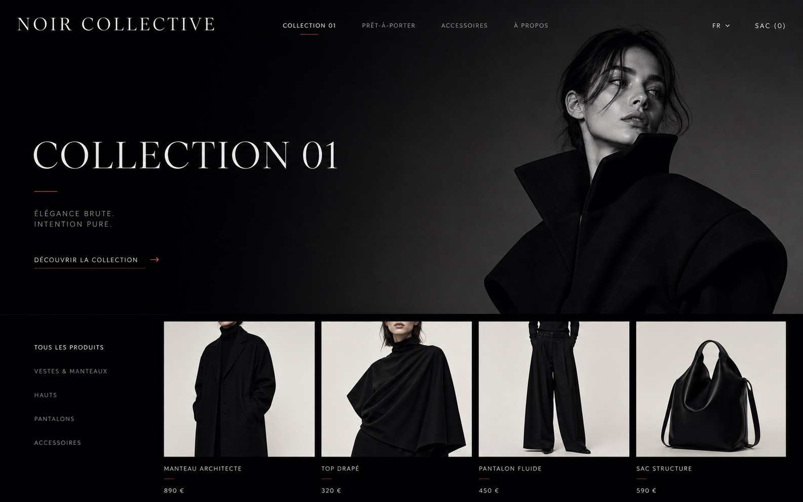 Maquette e-commerce Noir Collective