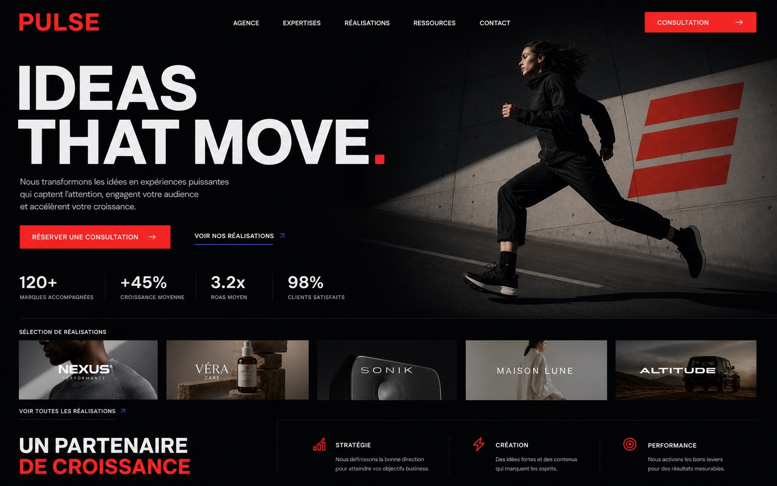 Maquette de la landing page Pulse Agency