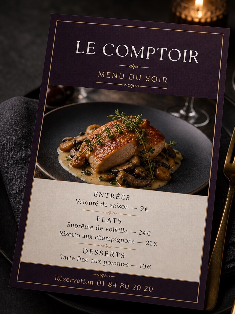 Flyer menu conçu pour un restaurant