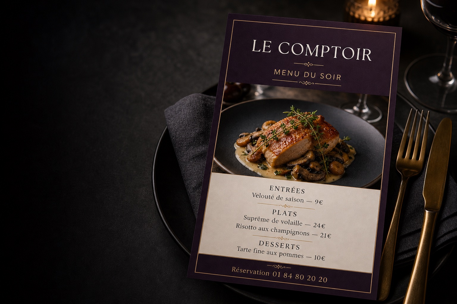 Flyer menu conçu pour un restaurant
